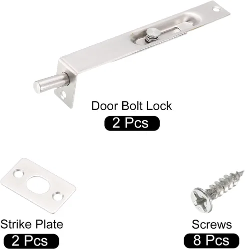 Vista 3 de uxcell Perno empotrado, cierre oculto de acero inoxidable de 6 pulgadas para puertas compuestas de madera, puertas dobles, tono plateado, 2