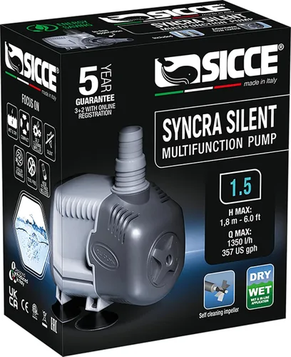 Vista 18 de SICCE Syncra Silent 0.5 Multifunción 185 GPH Bomba de Agua Sumergible Fabricada en Italia 8W Ultra Silenciosa y Duradera para Acuario, Tanque