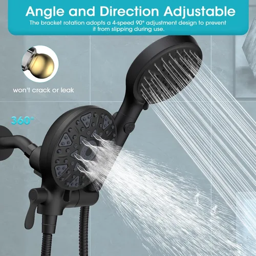 Vista 9 de FASDUNT Combo de cabezal de ducha de mano doble, disfruta de un cabezal de ducha de lluvia de 6 ajustes y una ducha de mano de 6 ajustes por