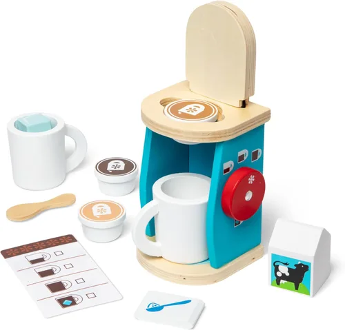 Melissa & Doug Juego de cafetera de madera para preparar y servir de 11 piezas, accesorios de cocina, accesorios de cocina para niños, juego de