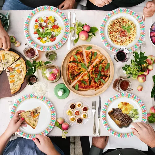 Vista 5 de 10 inch Paper Plates 100 Count Soak Proof, Cut Proof, Microwave Safe Heavy Duty Printed Disposable Plate for Everyday Use