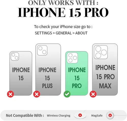 Vista 6 de LAMEEKU Funda tipo cartera para iPhone 15 Pro con soporte para tarjetas, funda de piel sintética con ranuras para tarjetas, soporte de anillo