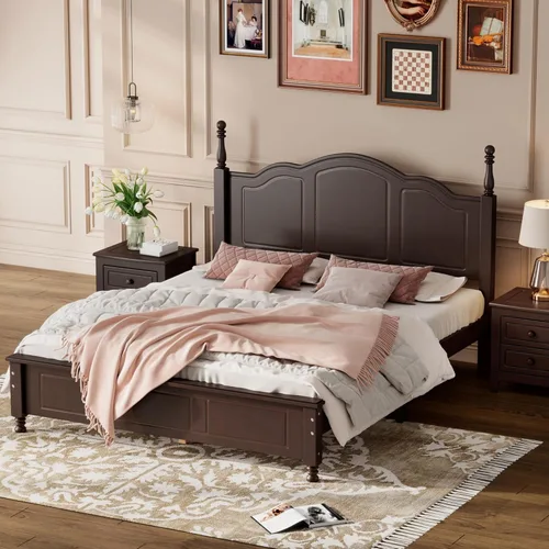 Vista 3 de Harper & Bright Designs Cama de plataforma tamaño Queen con cabecero, marco de cama de madera de estilo retro con soporte de listones, camas