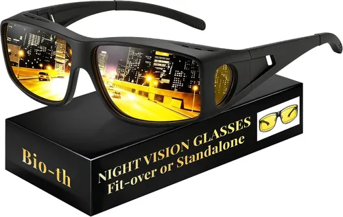 Vista 13 de Gafas de conducción de visión nocturna para hombres y mujeres, ajuste A01 Negro Claro