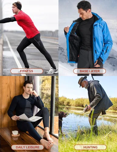 Vista 6 de Heathyoga Conjunto de ropa interior térmica para hombre, con forro polar, capa base, parte superior, ropa interior térmica de invierno para hombre