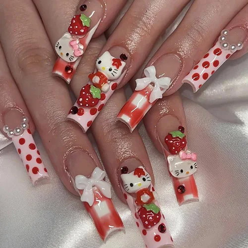 Vista 13 de Uñas postizas a presión con estampado de leopardo, lindas uñas postizas con dijes, uñas largas de ataúd, uñas postizas de cobertura completa