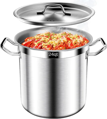 Vista 11 de Olla grande de acero inoxidable de 35 cuartos de galón con tapa, olla de cocción para estofado de sopa de enlatado, olla de salsa de utensilios