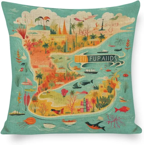 Vista 11 de Fundas de almohada Florida Keys - Funda de almohada con mapa colorido de isla de viajes y atracciones, mapa del estado de EE. UU., Fundas