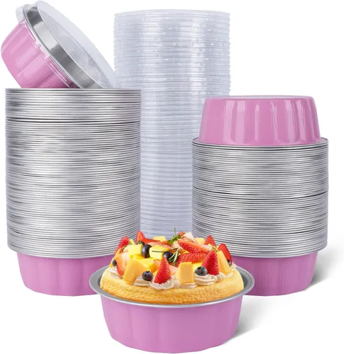 Vista 43 de Beasea Tazas de Ramekin de Aluminio con Tapa, 50 Unidades 6.1oz 180ml Mini Ramekins Desechables de Aluminio para Horno, Tazas Redondas para Cupcakes