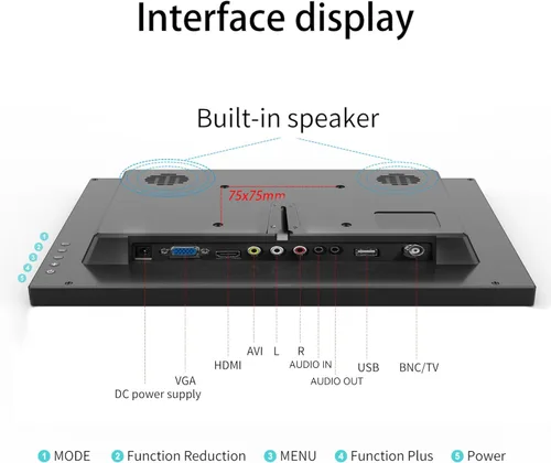 Vista 4 de Monitor de PC pequeño de 13.3 pulgadas 1366x768 Mini monitor LED con entrada HDMI VGA AV BNC USB, para Fire Stick Computadora Xbox Ras Pi, altavoz