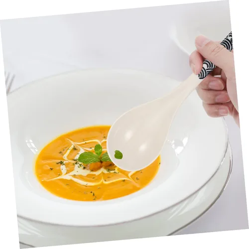 Vista 7 de Yardwe Cucharas de sopa de cerámica, paquete de 2 cucharas de comedor reutilizables de 9.05 pulgadas para mezclar y servir ollas calientes