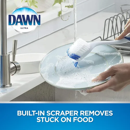 Vista 3 de Dawn Cepillo para platos con cerdas de nailon suave y raspador, azul/blanco