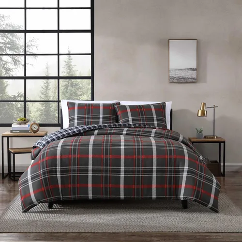 Vista 19 de Eddie Bauer - Juego de funda de edredón tamaño King, ropa de cama reversible de algodón, decoración del hogar a cuadros de búfalo para todas