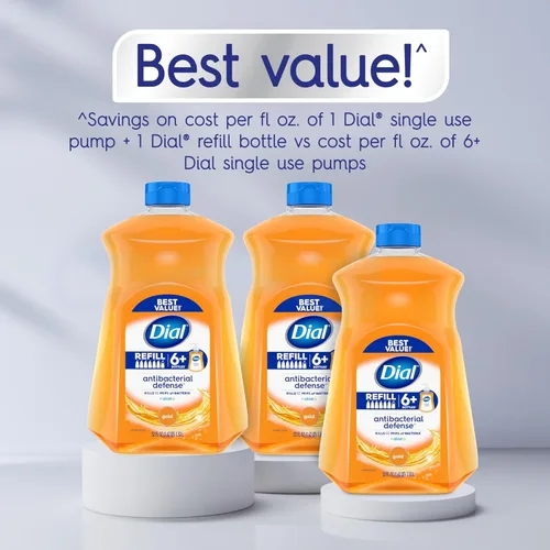 Vista 5 de Dial Jabón líquido antibacteriano de manos + aloe, aroma dorado, repuesto de jabón de manos de 52 onzas líquidas (3 unidades), fórmula suave probada