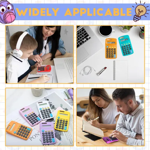 Vista 5 de 36 paquetes de mini calculadoras básicas de tamaño de bolsillo para estudiantes en ángulo de mano, pantalla de 8 dígitos, batería solar, calculadora