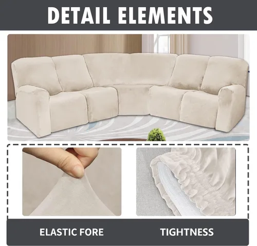 Vista 8 de MIFXIN Fundas para sofá reclinable, 7 piezas, terciopelo elástico, para 5 asientos, esquineros y reclinables, fundas para sofá modular