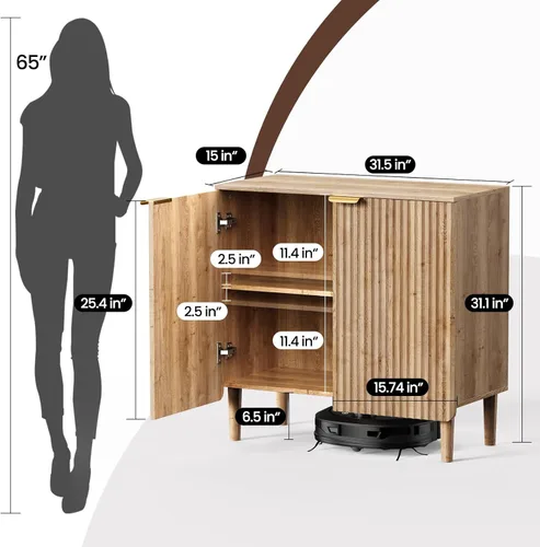 Vista 2 de Armario de almacenamiento de buffet - Armarios de madera con estantes ajustables, puertas acanaladas, mesa consola anti-punta para cocina, comedor