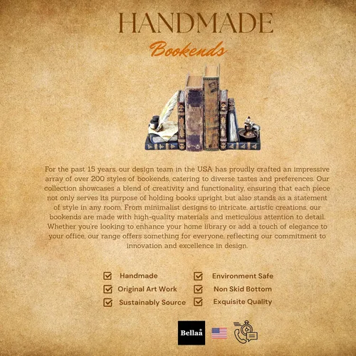 Vista 3 de Bellaa 26324 Sujetalibros Vintage de Mago con Pluma de Ave y Botella de Tinta con Lámpara de Aceite Estilo Antiguo Granja Casa de Campo Cabaña Lodge