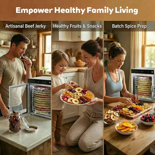 Vista 7 de Multi Tray Dehydrator Stainless Steel Food Dehydrator Machine with Rotary System, Touch Screen Food Dryer, 10/12/16 Tray Capacity for Jerky Fruit