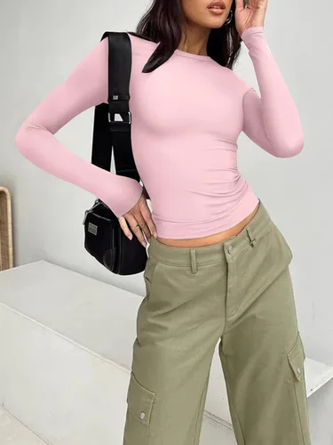 Vista 3 de AUTOMET Camisas de manga larga de 3 piezas para mujer, básicas, para salir, otoño, moda, ropa interior, ajustada, Y2K