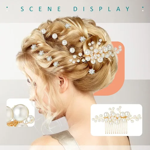 Vista 5 de 40 piezas de accesorios para el cabello de novia, horquillas decorativas para el cabello, alfileres de flores decorativas en forma de U, pin