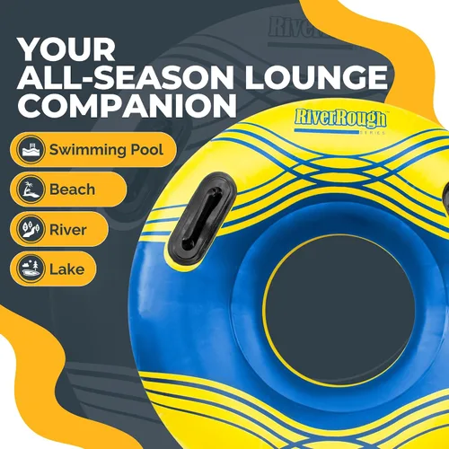 Vista 6 de Solstice Inflatable Tube Float – Heavy-Duty Material with Grab Handles for Pool, Lake & River – Compact with Mesh Base, Cupholders, & Rope – Cooler