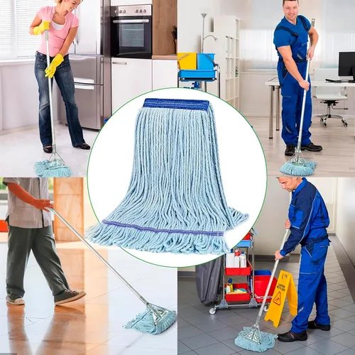 Vista 5 de Cabezal de trapeador de cuerda resistente para limpieza de suelos, trapeador húmedo industrial y comercial con cabezal de repuesto adicional