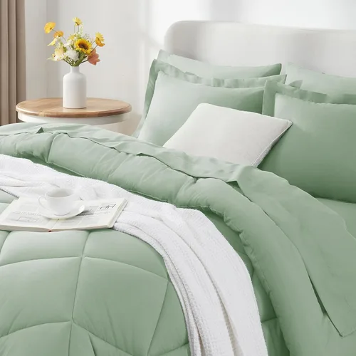 Vista 191 de CozyLux Juego de edredón de tamaño Queen, rojo burdeos, toda la ropa de cama en una sola bolsa, 7 piezas: edredón, fundas de almohada y de almohada