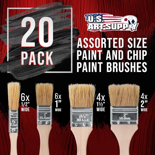 Vista 2 de US Art Supply - 20 unidades de pinceles para pintar con pintura, barniz, cola, yeso, varios tamaños