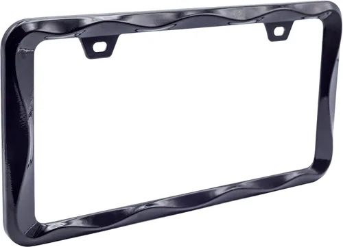 Vista 6 de Creathome - Marco de matrícula negro con patrón de ondas rizadas en 3D, de aleación de zinc puro