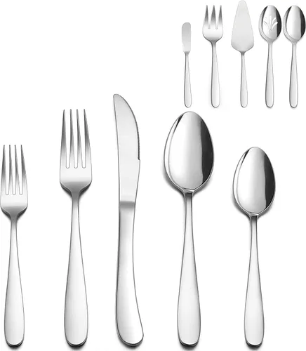 Vista 13 de LIANYU Juego de cubiertos resistentes de 25 piezas con utensilios para servir, juego de cubiertos de acero inoxidable para 4, utensilios de comida