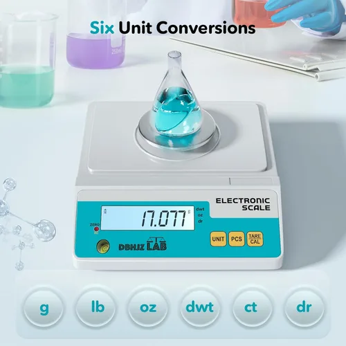 Vista 3 de Báscula de laboratorio 17.64 oz, 0.00 oz Balanza analítica electrónica de alta precisión g/lb/oz/dw/ct/dr Báscula científica de laboratorio