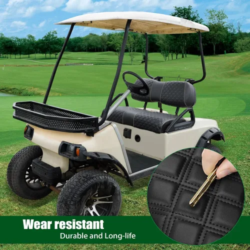 Vista 2 de Roykaw Juego de fundas de asiento de carrito de golf para Club Car DS OEM, material de vinilo de grado marino/más resistente y cómodo, transpirable