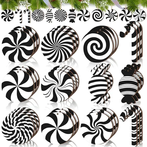 Vista 8 de 36 Piezas Adornos Navideños de Bastón de Caramelo de Madera Decoración Colgante Recortes de Árbol de Navidad de Menta para Suministros de Decoración