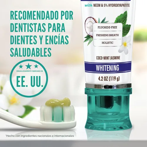 Vista 8 de GuruNanda Pasta de dientes con hidroxiapatita, libre de SLS y fluoruro, pasta de dientes blanqueadora con raspador de lengua y exprimidor - Refresca
