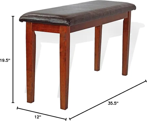 Vista 2 de Banco de madera maciza manchado con diseño contemporáneo acolchado en acabado de nogal oscuro