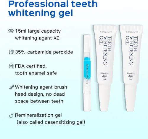 Vista 4 de Kit de blanqueamiento de dientes 16 veces recargable con luz LED, tiras de gel blanqueador de dientes, con gel de blanqueamiento dental de peróxido