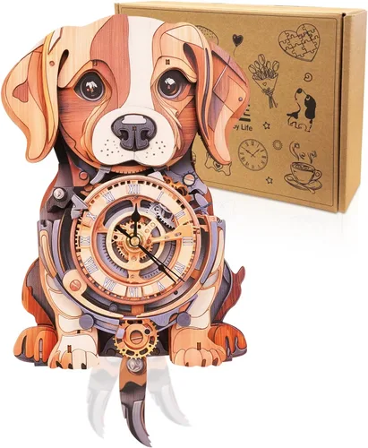 Vista 18 de Rompecabezas 3D para adultos, diseño de tortuga, kit de modelo, reloj mecánico de péndulo con números romanos, decoración de escritorio, hogar