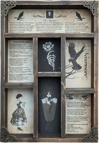 INSOVITA Rustic Edgar Allan Poe Poems Cabinet of Curiosities,Victorian Gothic Decor for Shelves, Small Wall Shelf, Halloween Decor, Floating