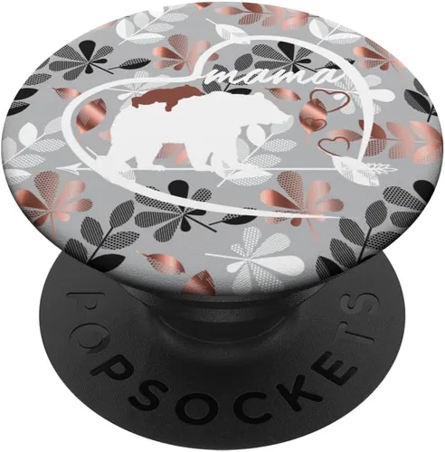 PopSockets - Soporte para teléfono móvil y tablet, diseño de oso Mama, Negro