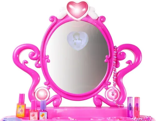 Vista 7 de Dimple Juego de tocador de princesa 2 en 1 con accesorios de maquillaje, sonidos de teclado de piano musical y luces intermitentes, secador de pelo