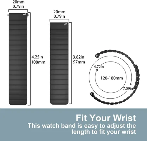 Vista 5 de Correa de reloj, correas magnéticas para reloj inteligente, correa de silicona de liberación rápida de 0.78 pulgadas para reloj inteligente