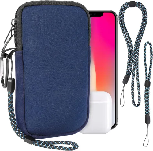 Vista 12 de Pwsap Calcetín para teléfono, bolsa de neopreno universal resistente a golpes e impactos con mosquetón y correa de cordón, funda para senderismo