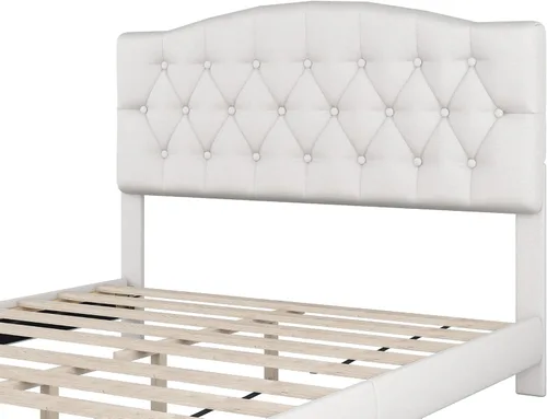 Vista 98 de SOFTSEA Cama de plataforma tapizada tamaño Queen con cajón de almacenamiento, marco de cama tapizado con cabecera con respaldo de alas, soporte