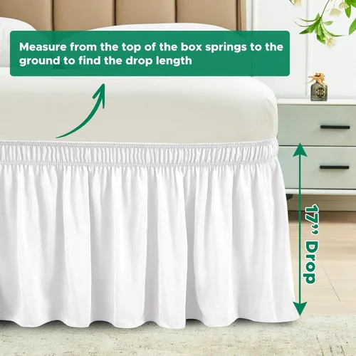 Vista 3 de Biscaynebay - Faldón de cama envolvente Queen de 17 pulgadas, con volantes, elástico, ajustable, blanco, fácil ajuste, resistente a las arrugas y a