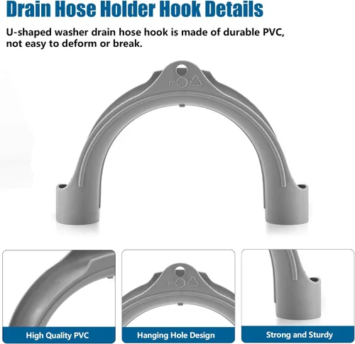 Vista 6 de Soporte para manguera de drenaje de lavadora en forma de U - Gancho para manguera de drenaje en forma de U compatible con mangueras de drenaje