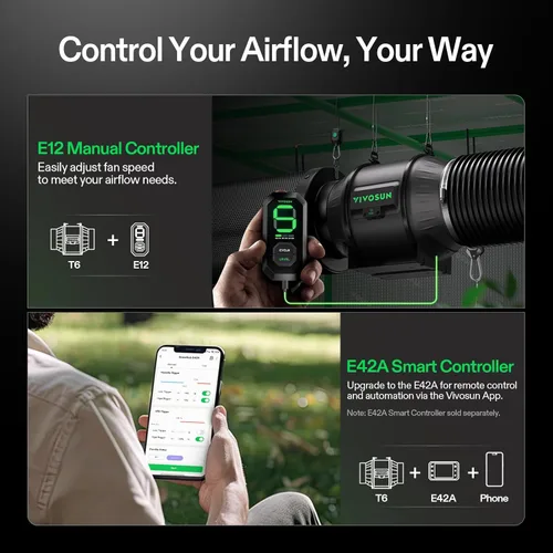 Vista 7 de VIVOSUN Ventilador de conducto en línea G4 de 4 pulgadas y controlador de humedad de temperatura, control de aplicación WiFi E42A, ventilador