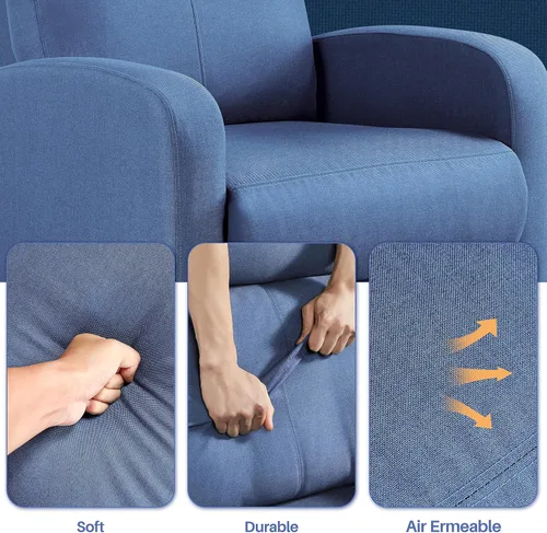 Vista 7 de Yaheetech Asiento de cine en casa Silla reclinable de tela moderna individual sala de estar sofá reclinable con bolsillo, resorte azul claro