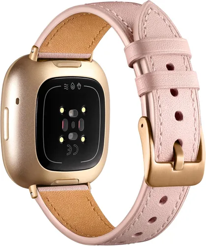 Vista 2 de Maledan Compatible con Fitbit Sense/Fitbit Versa 3 bandas para mujeres y hombres, correa de repuesto de cuero genuino de grano superior suave