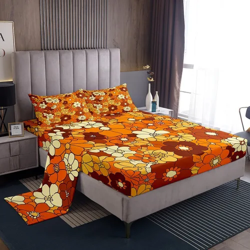 Vista 18 de Juego de ropa de cama floral bohemio de otoño Twin, juego de sábanas retro groovy flower power, sábanas de cama boho eyes hippie para adolescentes
